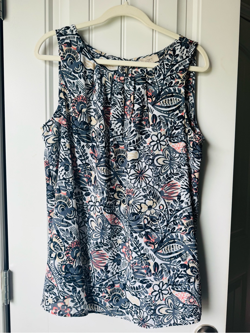 LOFT Navy Floral Sleeveless Shell with Pink & Cream Accents